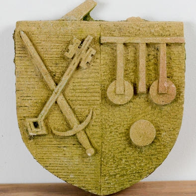 Stone shield coat of arms plaque
