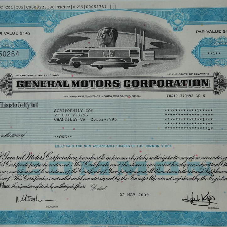 An original General Motors Corporation Stock Certificate
