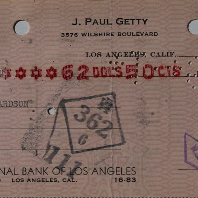 An original Paul Getty handsigned check