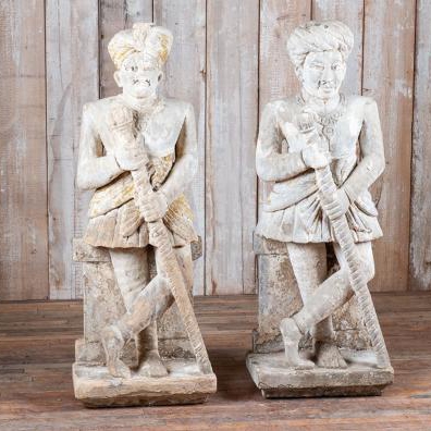 Antique stone watchmen figures - hand-carved in stone