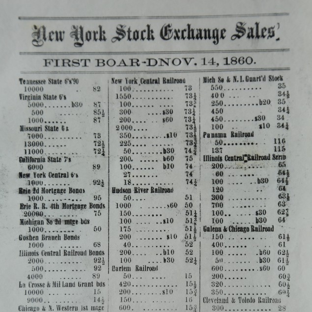 An original Historic Price Quotation Sheet from the New York
Stock Exchange