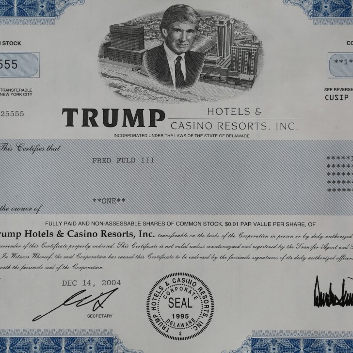 An original Trump Hotels and Casino Resorts, Inc. Stock Certificate